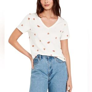 Old Navy Everywear 100% Cotton Jersey knit Tee Shirt L Strawberry Print Cream